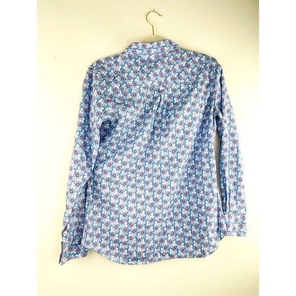 Johnson and Murphy - Blue floral partial button cotton collared shirt Size S - Picture 7 of 10